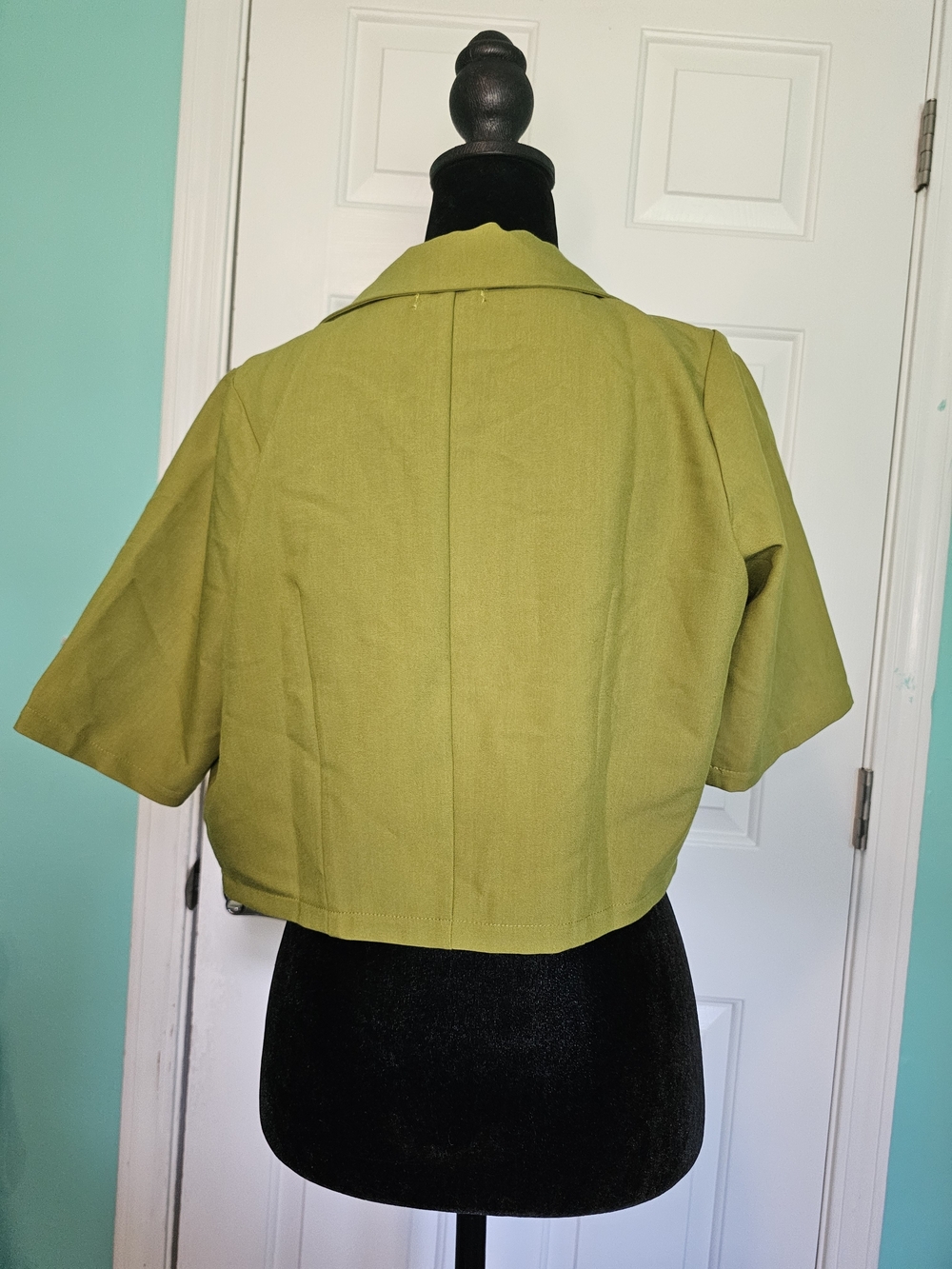 Vero Moda Cropped Blazer in Lime Green w/ Pearl Buttons Women's Size L NWT - Picture 8 of 13